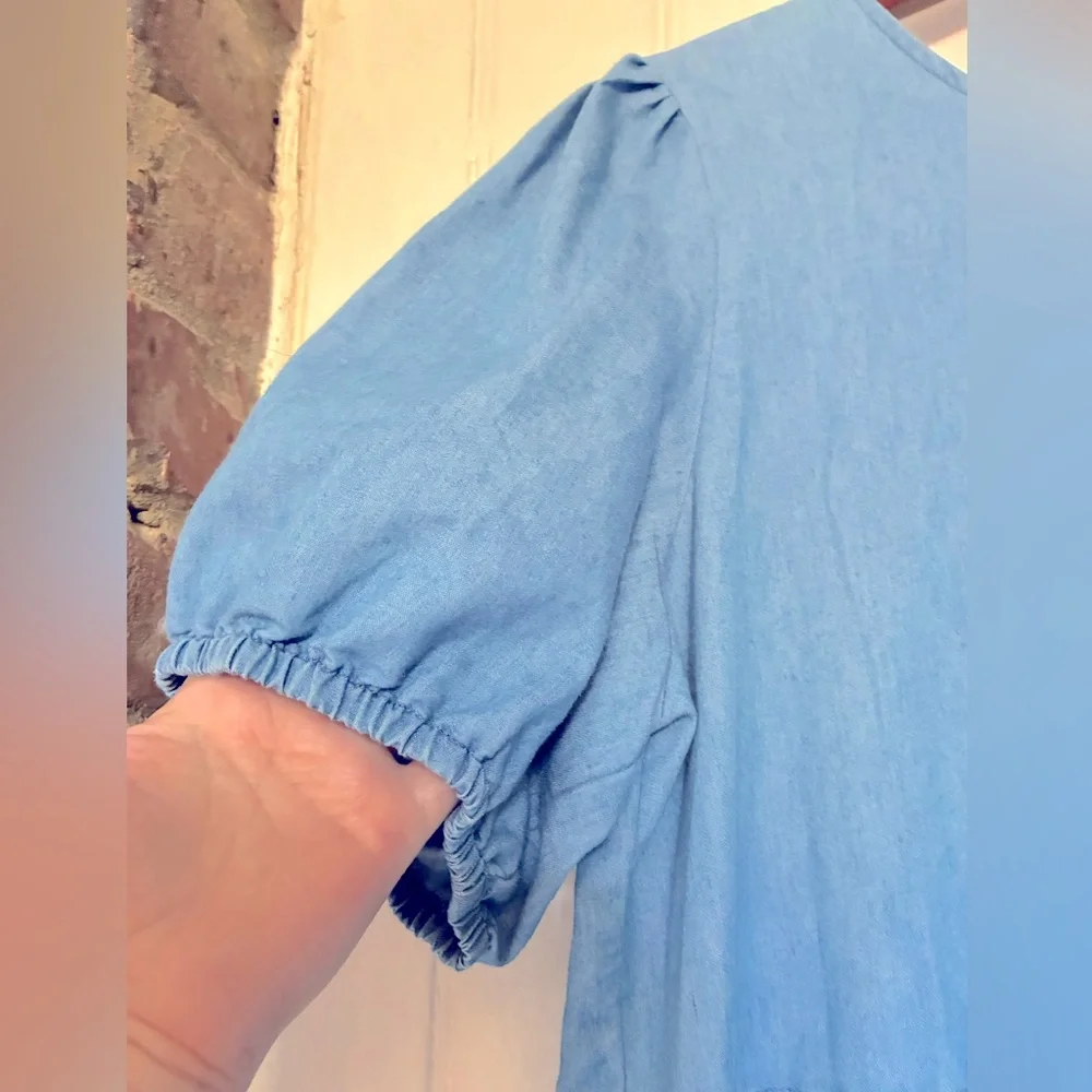 *3 for $20* Chambray Tiered Dress, Jack + Avery, Prairie Look, Tie Closure, XL - Picture 4 of 8